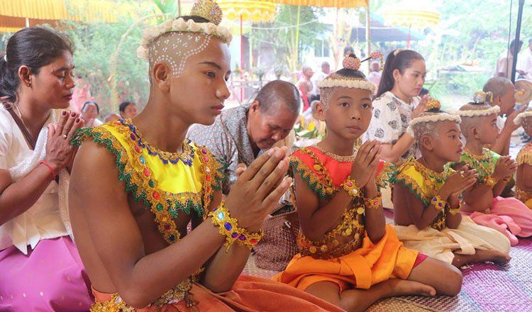 Traditional Kor Chuk ceremony held in Angkor community Cambodia marking transition to adulthood